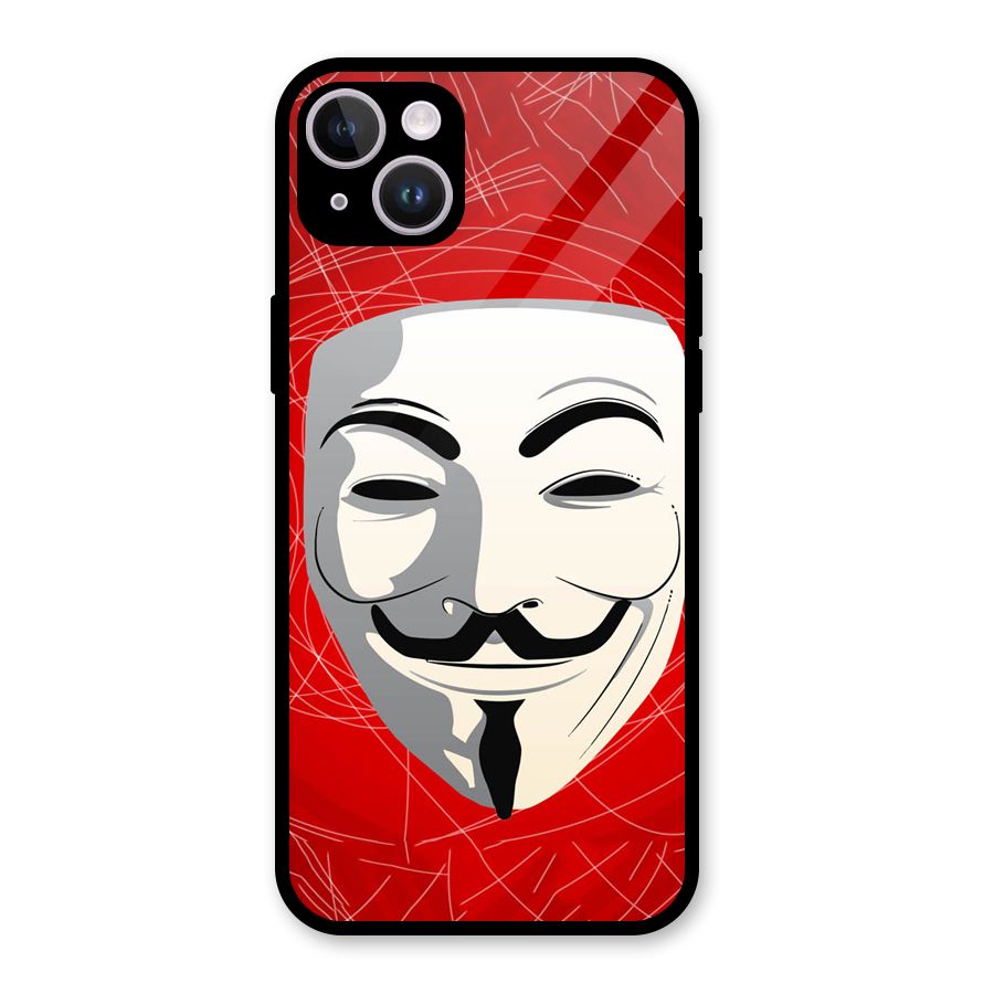 Anonymous Mask Abstract Glass Back Case for iPhone 14 Plus