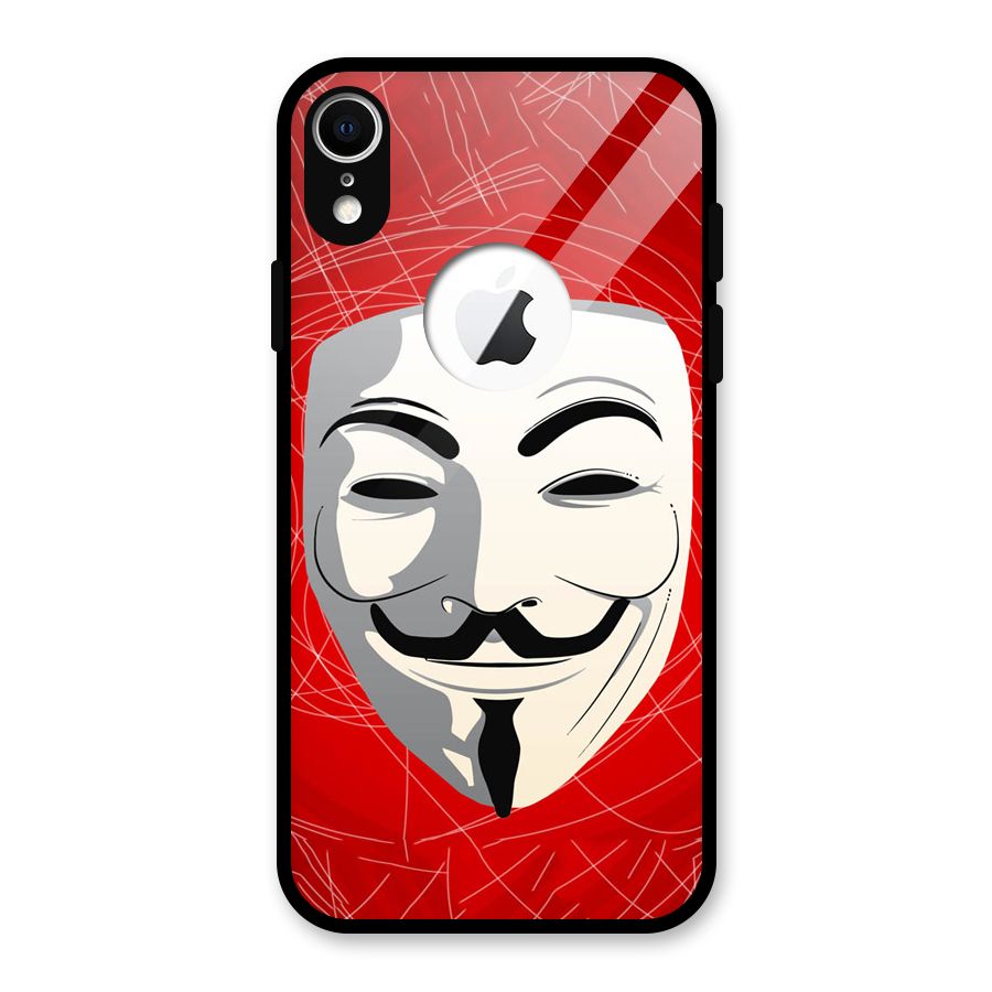 Anonymous Mask Abstract Glass Back Case for iPhone XR Logo Cut