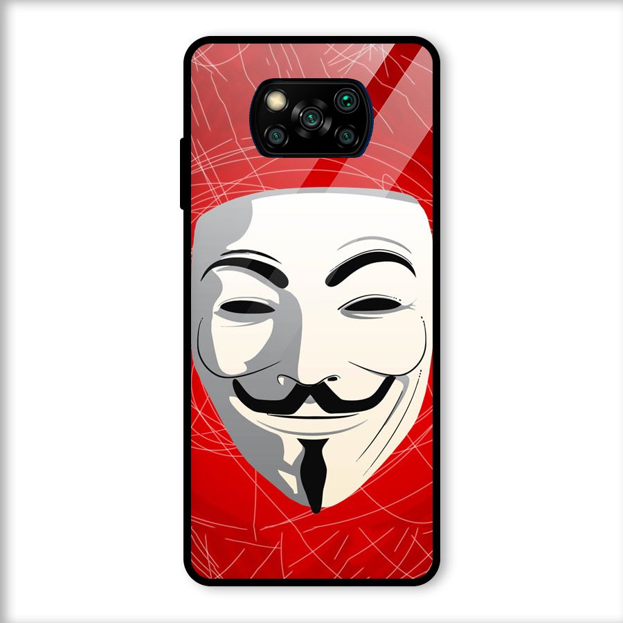 Anonymous Mask Abstract  Glass Back Case for Poco X3