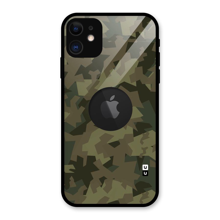 Army Abstract Glass Back Case for iPhone 11 Logo Cut