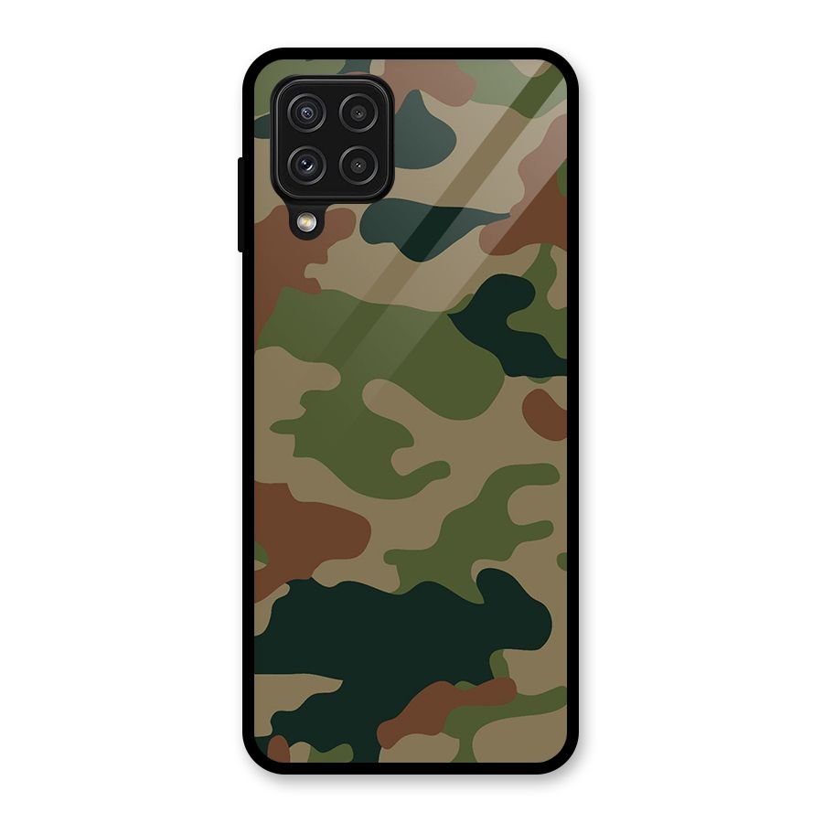 Army Camouflage Glass Back Case for Galaxy A22 4G