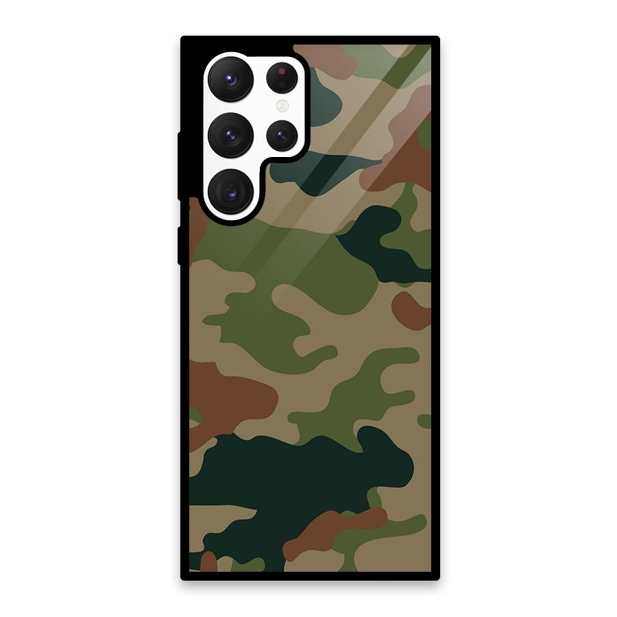 Army Camouflage Glass Back Case for Galaxy S22 Ultra 5G