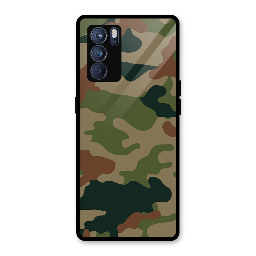 Army Camouflage Glass Back Case for Oppo Reno6 Pro 5G