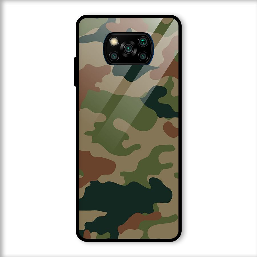 Army Camouflage Glass Back Case for Poco X3