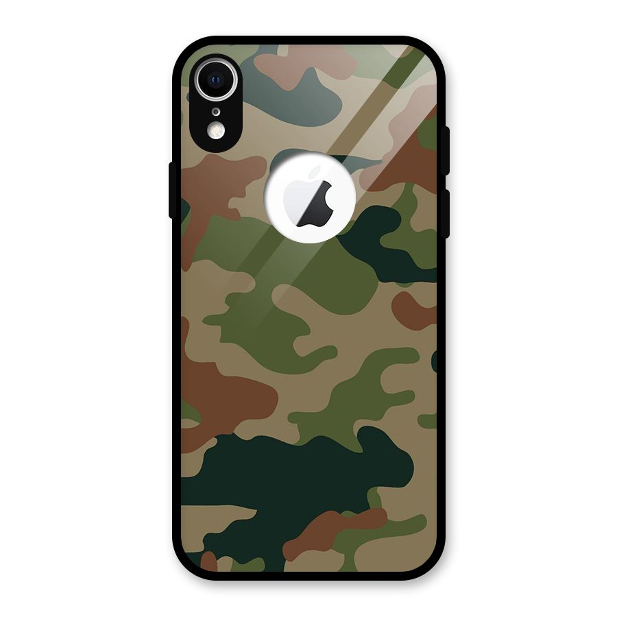 Army Camouflage Glass Back Case for iPhone XR Logo Cut
