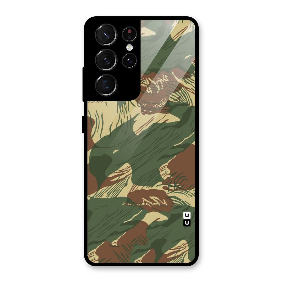 Army Design Glass Back Case for Galaxy S21 Ultra 5G