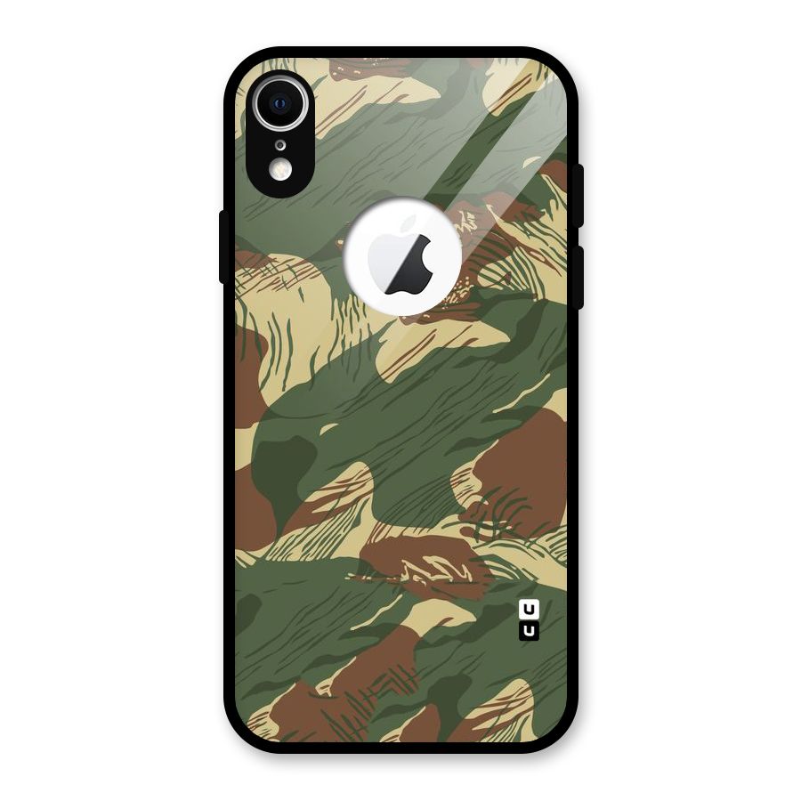 Army Design Glass Back Case for iPhone XR Logo Cut