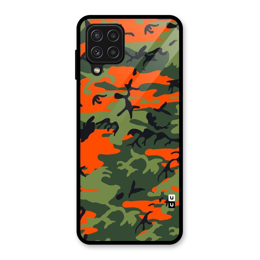 Army Pattern Glass Back Case for Galaxy A22 4G