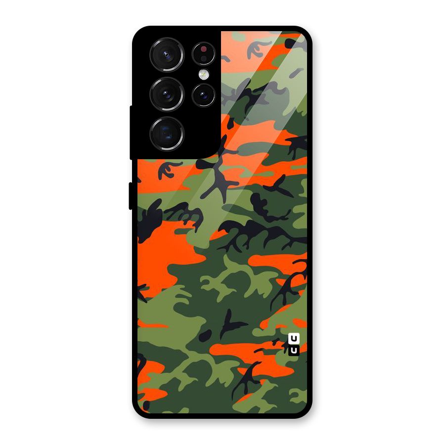 Army Pattern Glass Back Case for Galaxy S21 Ultra 5G