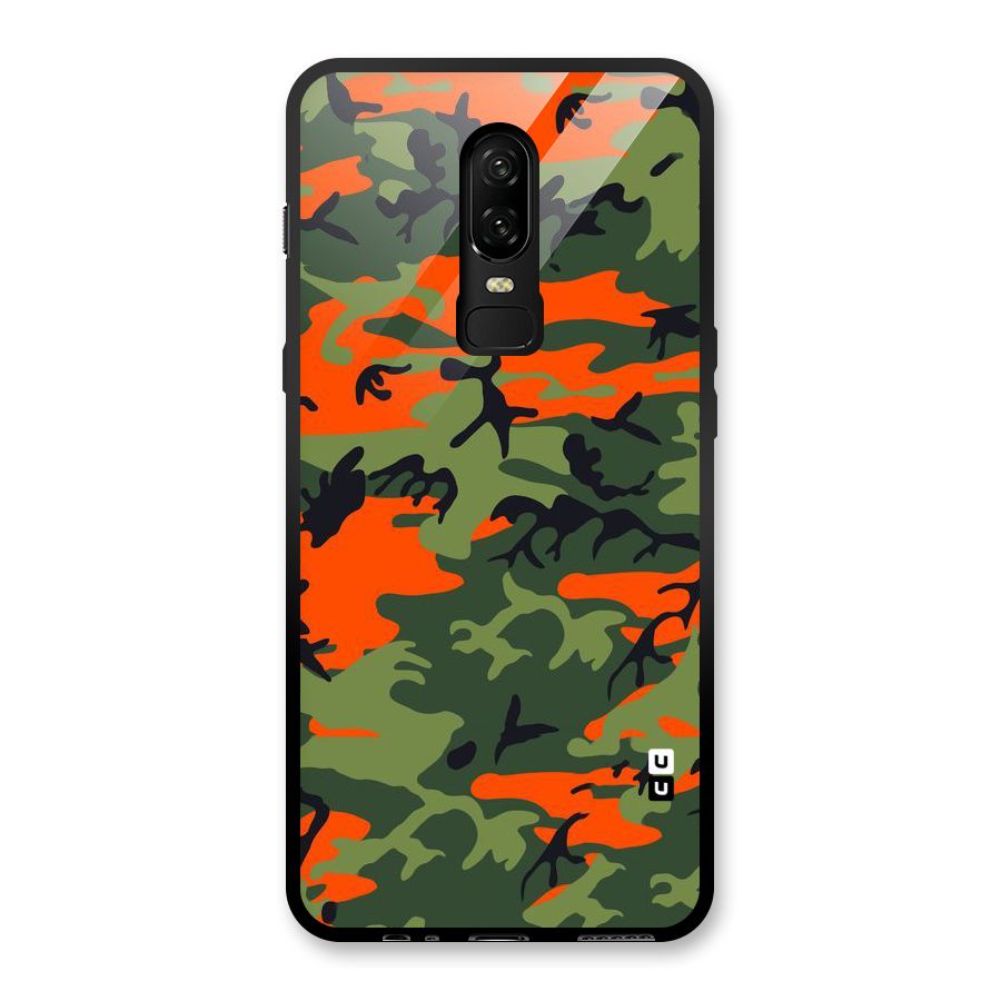 Army Pattern Glass Back Case for OnePlus 6