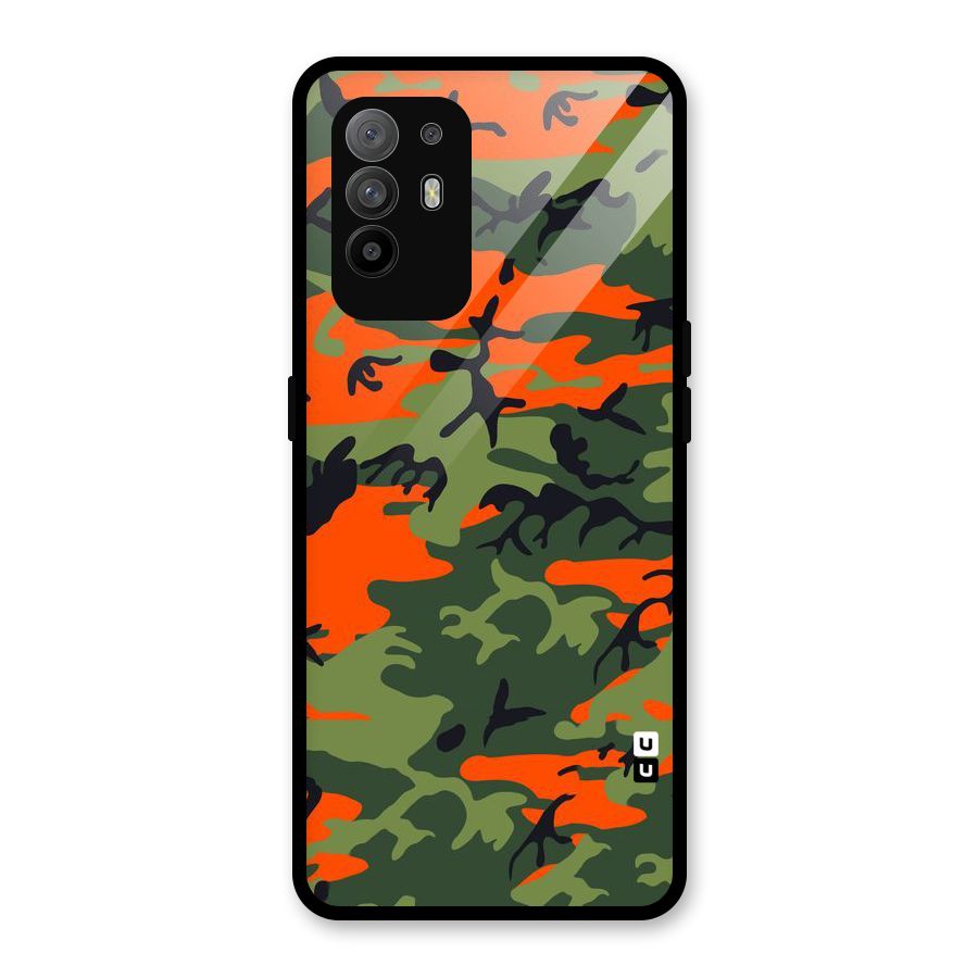 Army Pattern Glass Back Case for Oppo F19 Pro Plus 5G