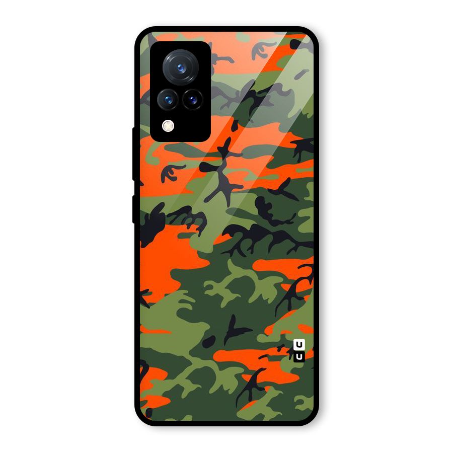Army Pattern Glass Back Case for Vivo V21 5G