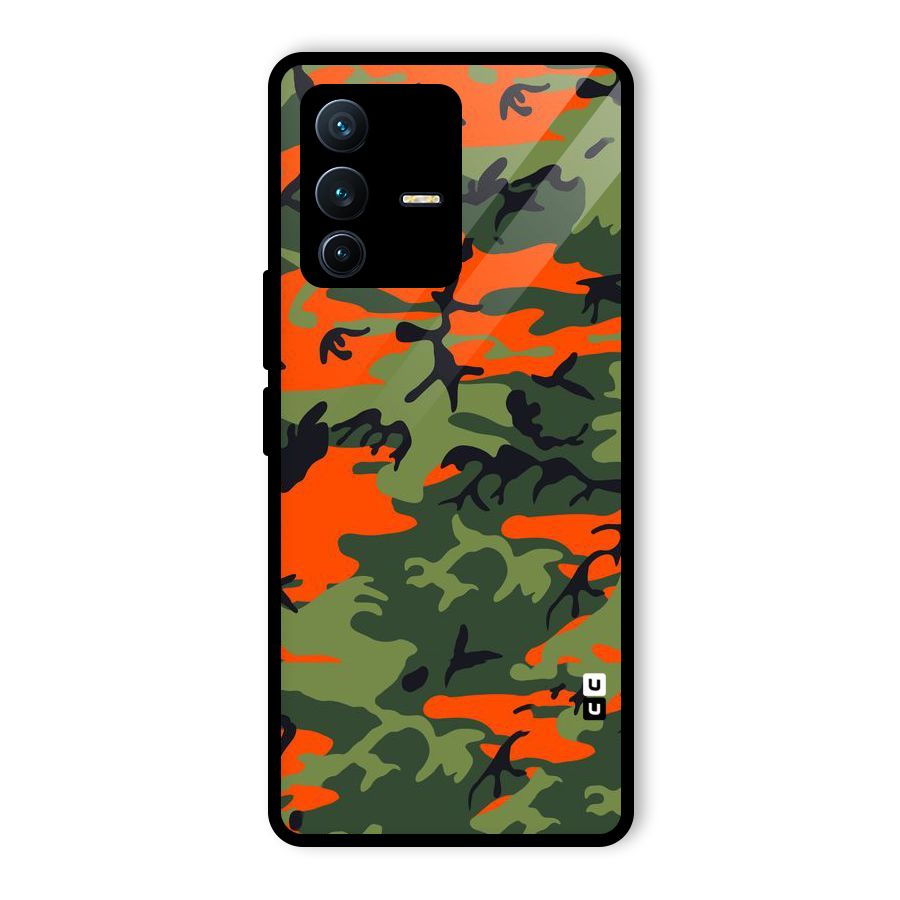 Army Pattern Glass Back Case for Vivo V23 Pro