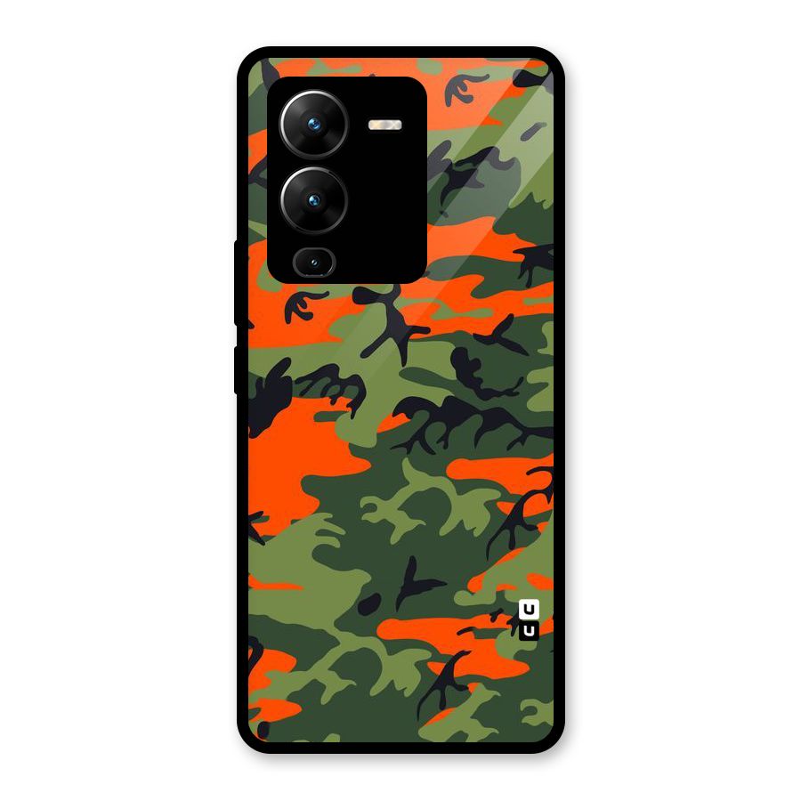 Army Pattern Glass Back Case for Vivo V25 Pro
