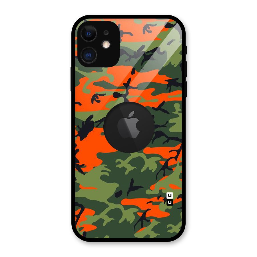 Army Pattern Glass Back Case for iPhone 11 Logo Cut