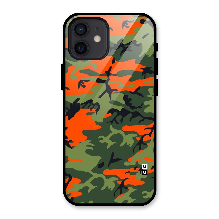 Army Pattern Glass Back Case for iPhone 12
