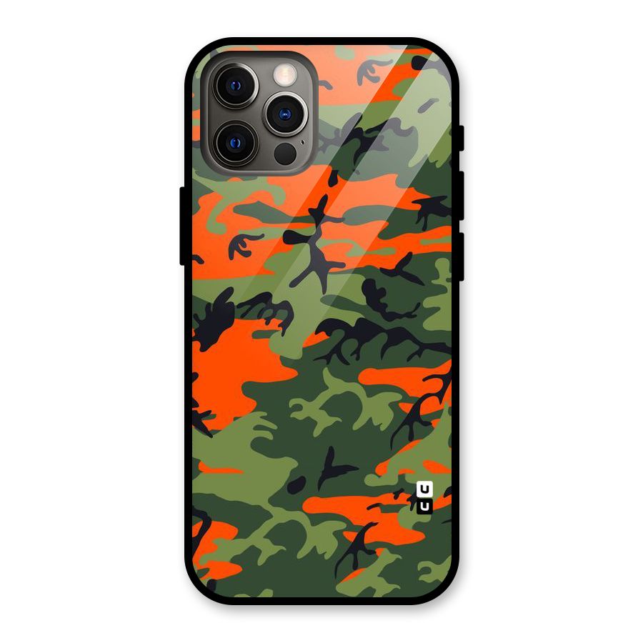Army Pattern Glass Back Case for iPhone 12 Pro