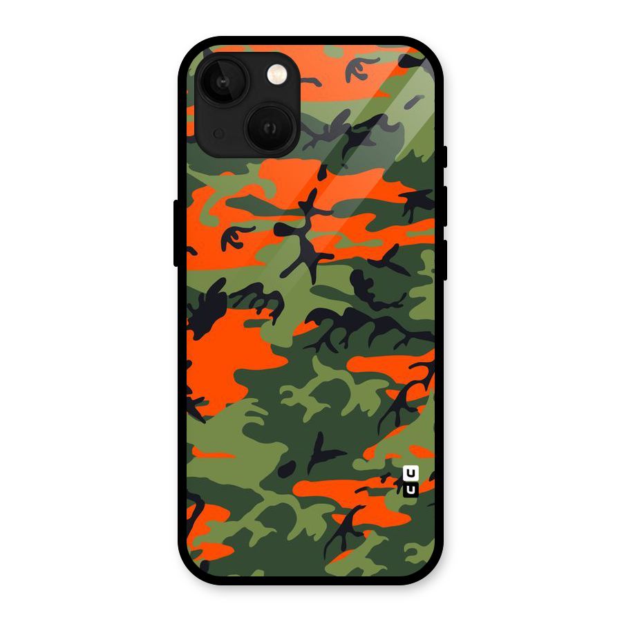 Army Pattern Glass Back Case for iPhone 13