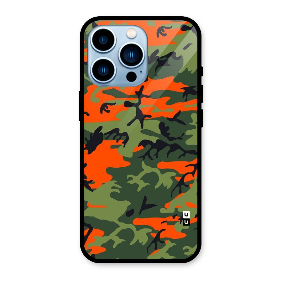 Army Pattern Glass Back Case for iPhone 13 Pro