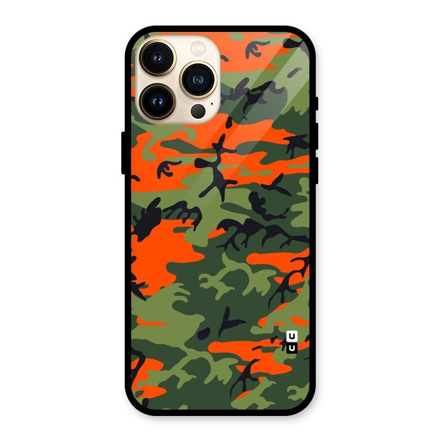 Army Pattern Glass Back Case for iPhone 13 Pro Max