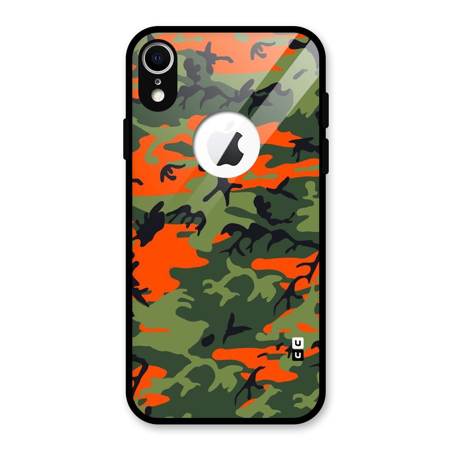 Army Pattern Glass Back Case for iPhone XR Logo Cut
