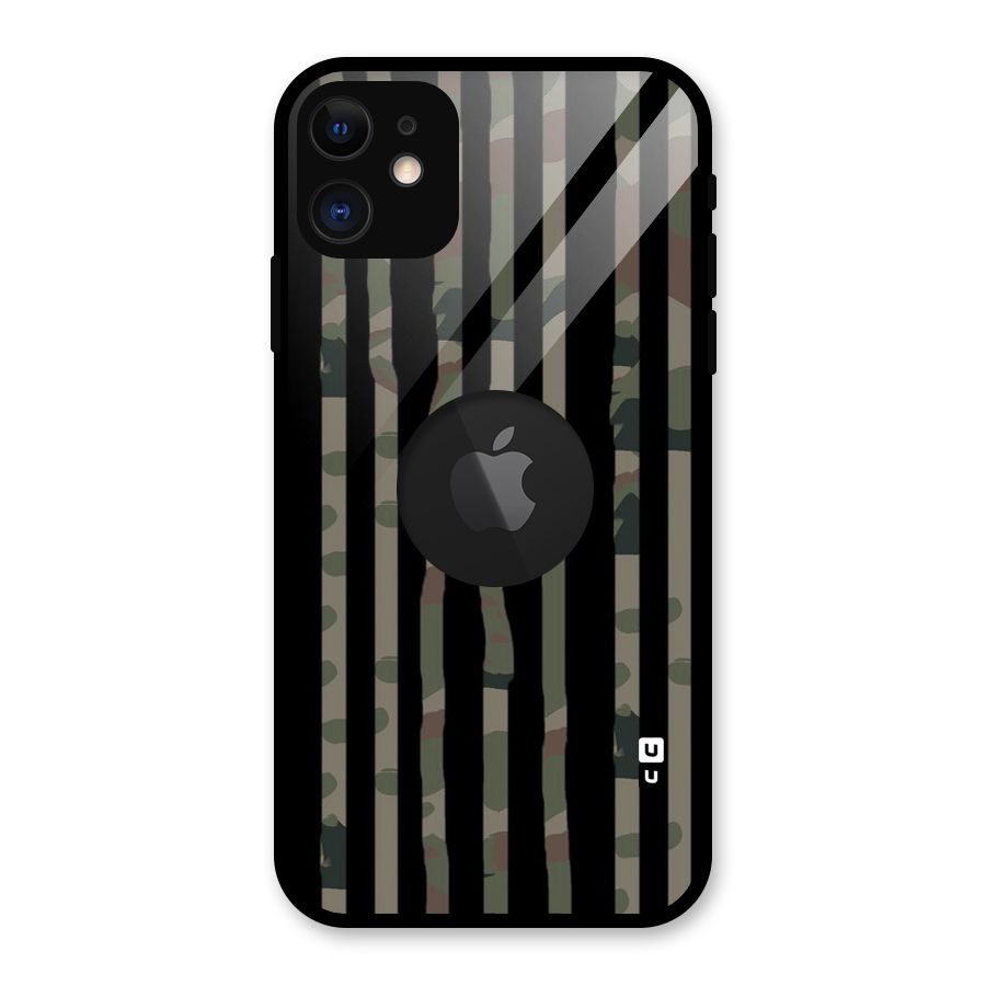 Army Stripes Glass Back Case for iPhone 11 Logo Cut