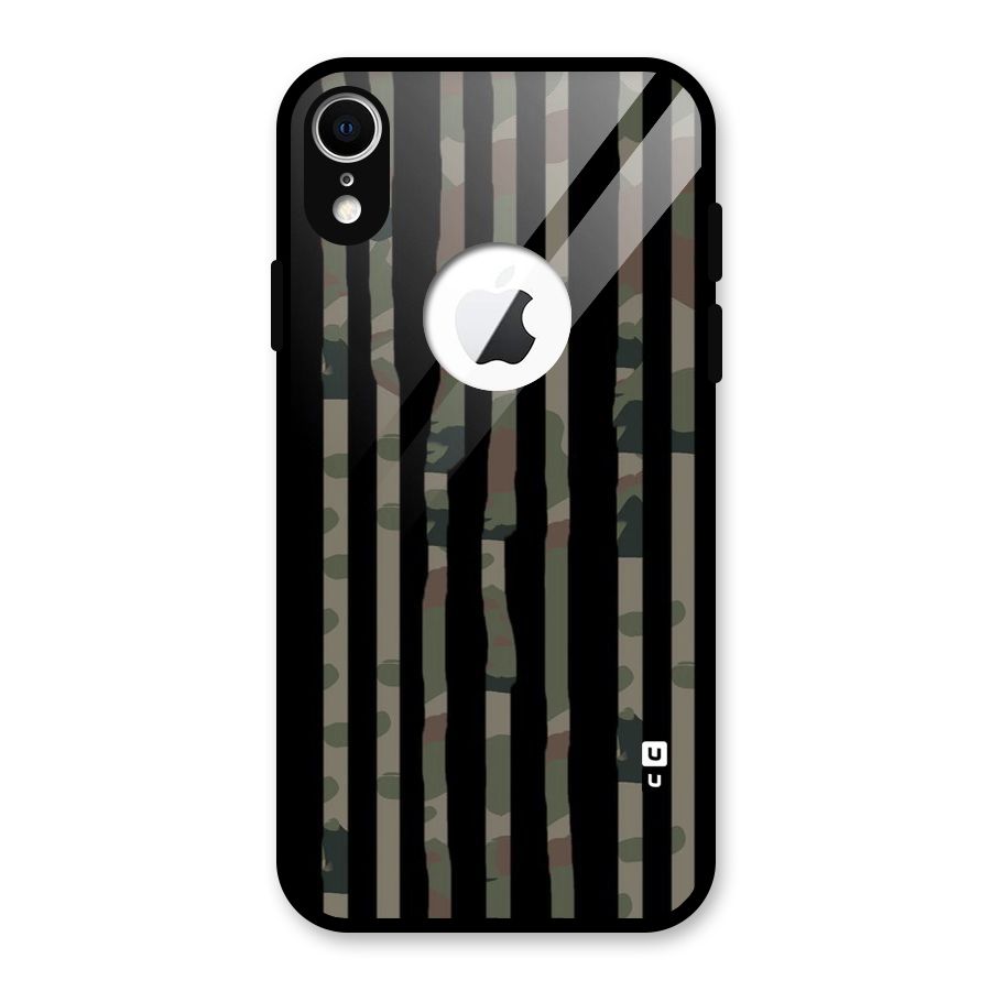 Army Stripes Glass Back Case for iPhone XR Logo Cut