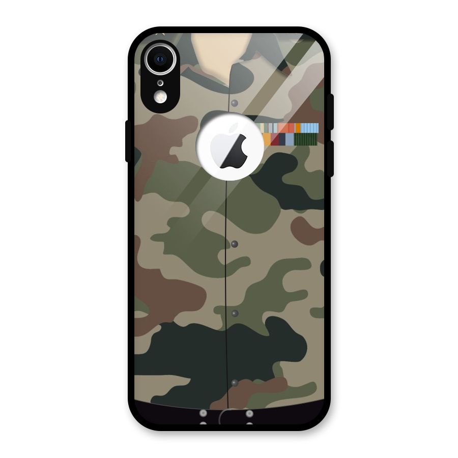 Army Uniform Glass Back Case for iPhone XR Logo Cut