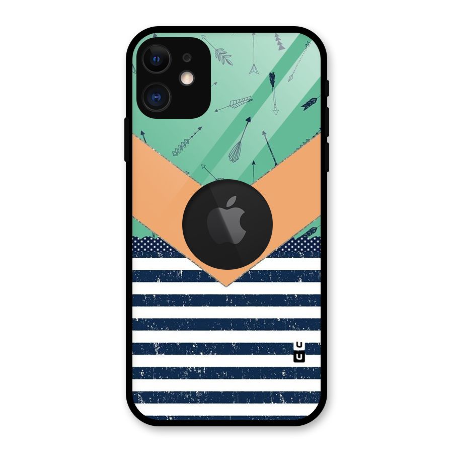 Arrows and Stripes Glass Back Case for iPhone 11 Logo Cut