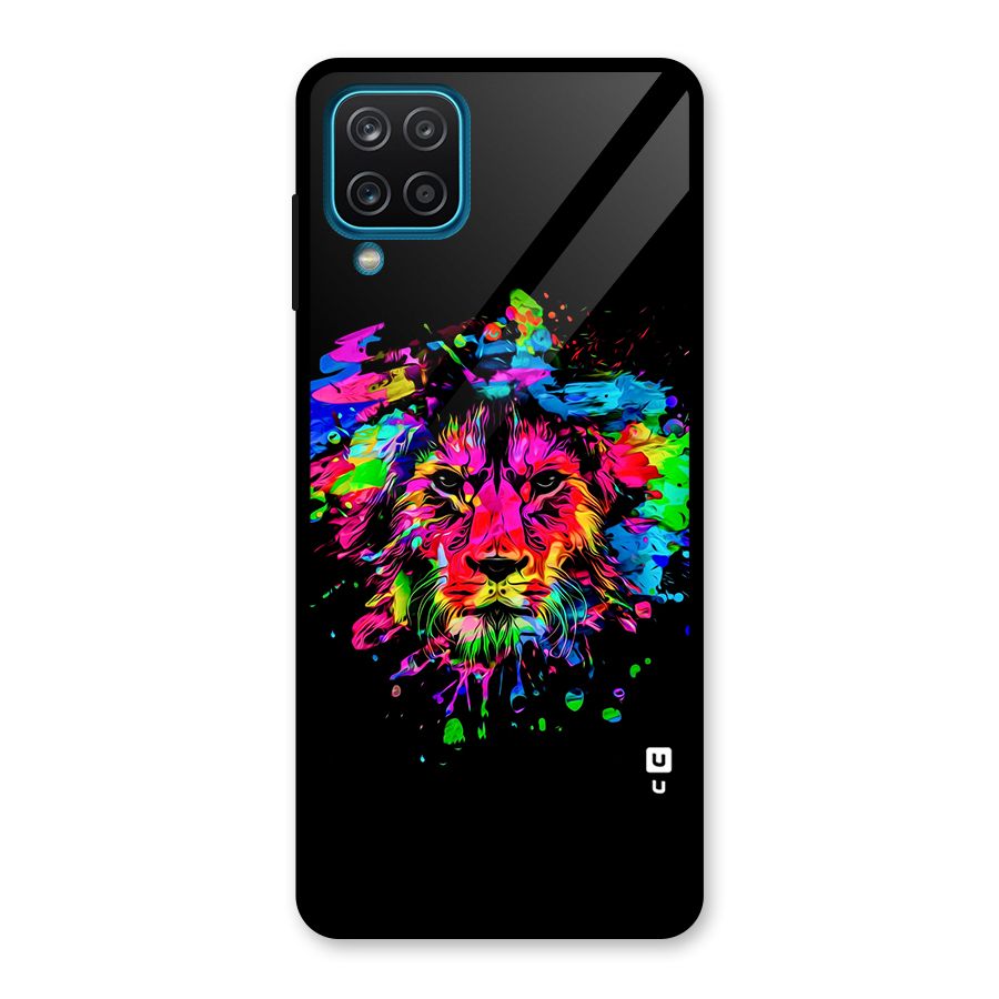 Artistic Lion Art Splash Glass Back Case for Galaxy A12