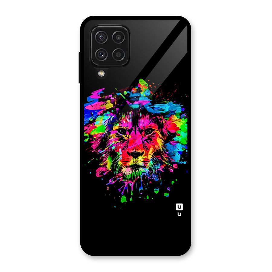 Artistic Lion Art Splash Glass Back Case for Galaxy A22 4G