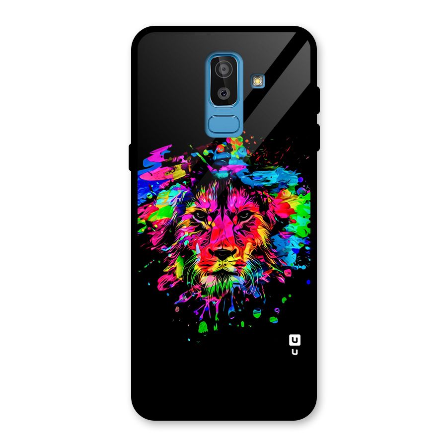 Artistic Lion Art Splash Glass Back Case for Galaxy J8