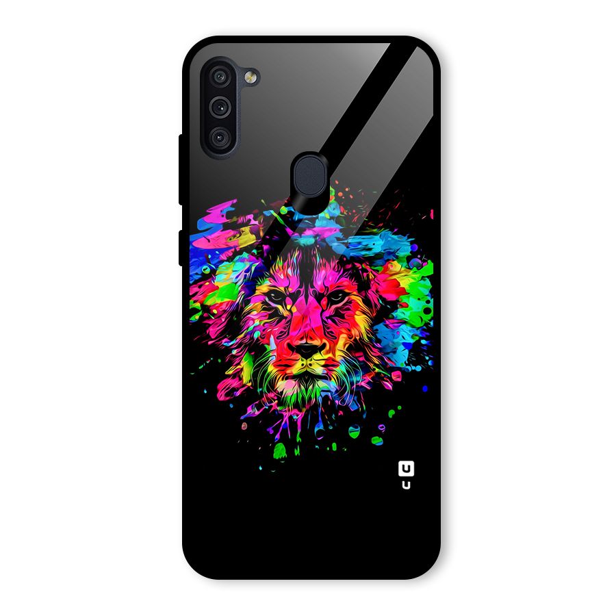 Artistic Lion Art Splash Glass Back Case for Galaxy M11