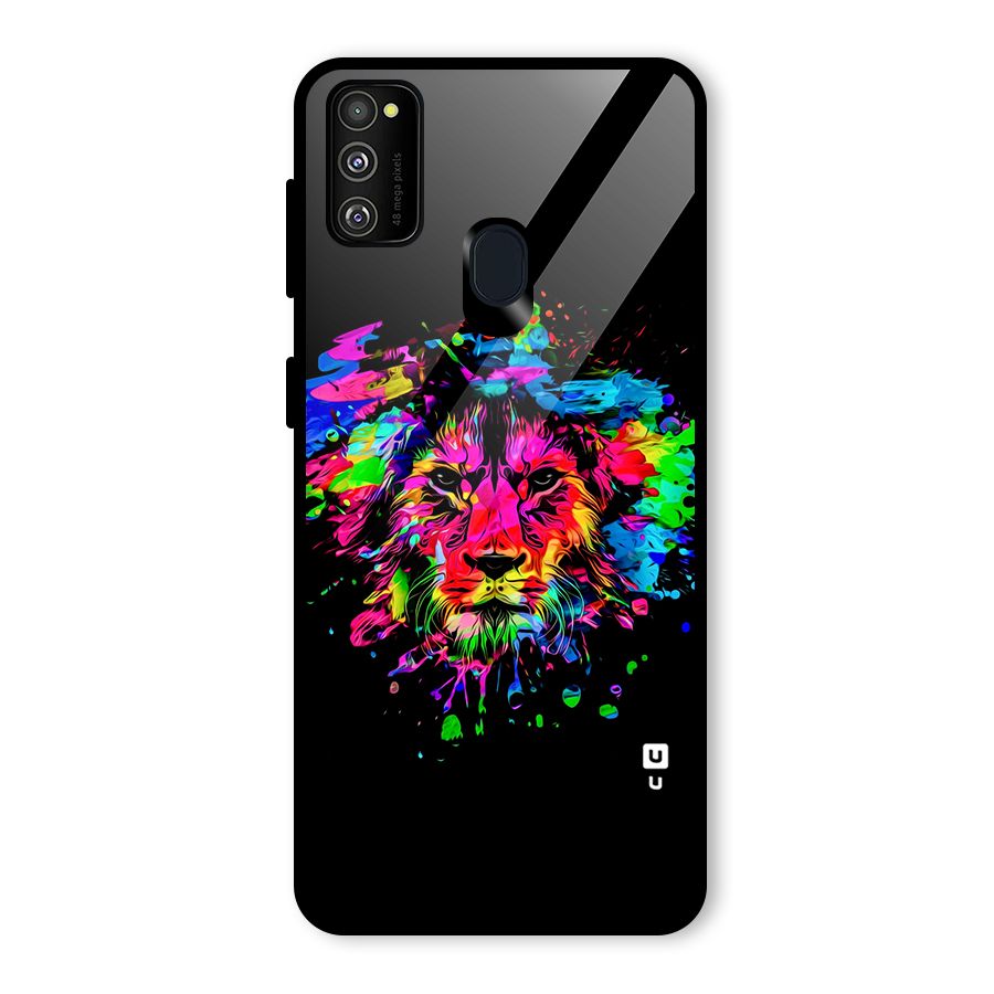 Artistic Lion Art Splash Glass Back Case for Galaxy M21