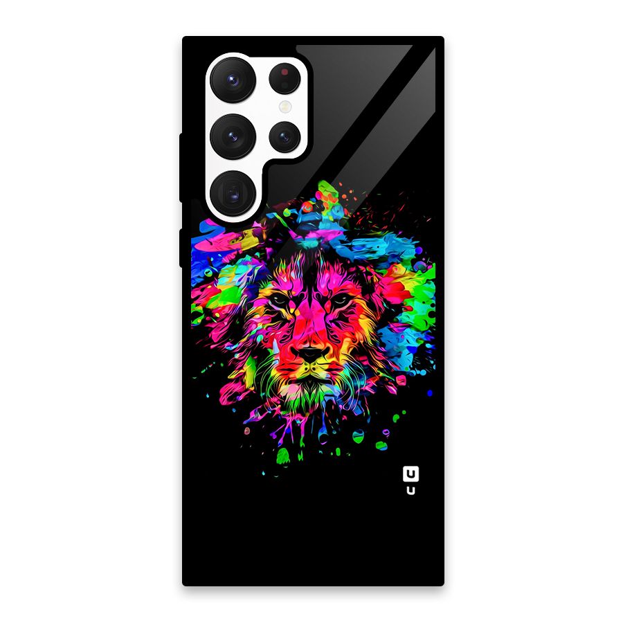 Artistic Lion Art Splash Glass Back Case for Galaxy S22 Ultra 5G