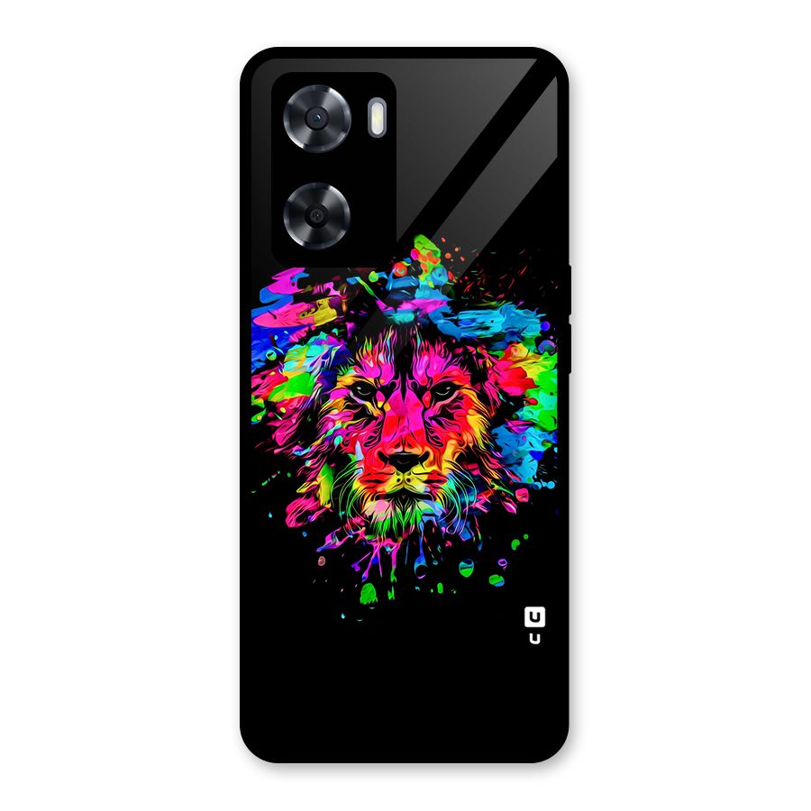 Artistic Lion Art Splash Glass Back Case for Oppo A57 2022