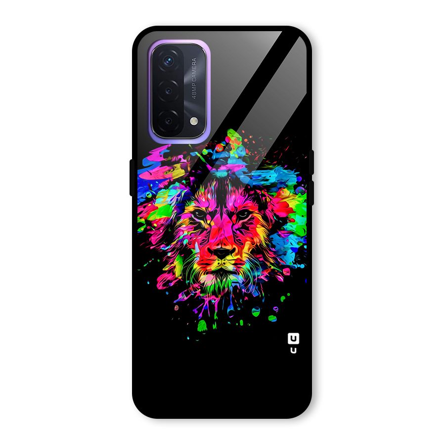 Artistic Lion Art Splash Glass Back Case for Oppo A74 5G