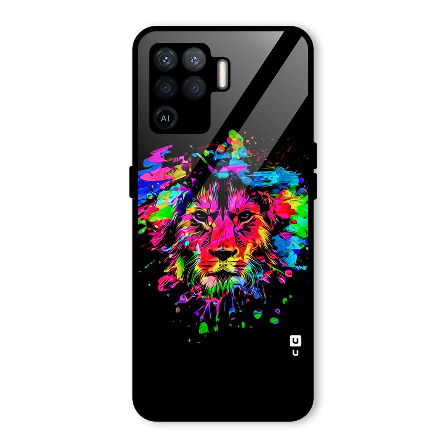 Artistic Lion Art Splash Glass Back Case for Oppo F19 Pro
