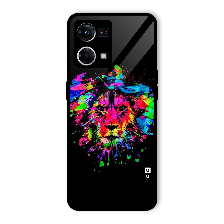Artistic Lion Art Splash Glass Back Case for Oppo F21 Pro 5G