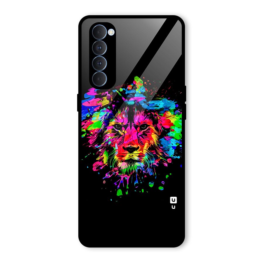 Artistic Lion Art Splash Glass Back Case for Oppo Reno4 Pro