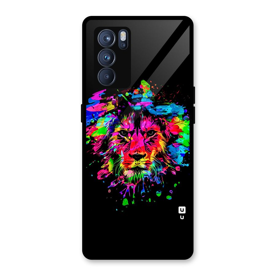 Artistic Lion Art Splash Glass Back Case for Oppo Reno6 Pro 5G