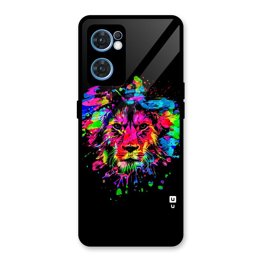 Artistic Lion Art Splash Glass Back Case for Oppo Reno7 5G