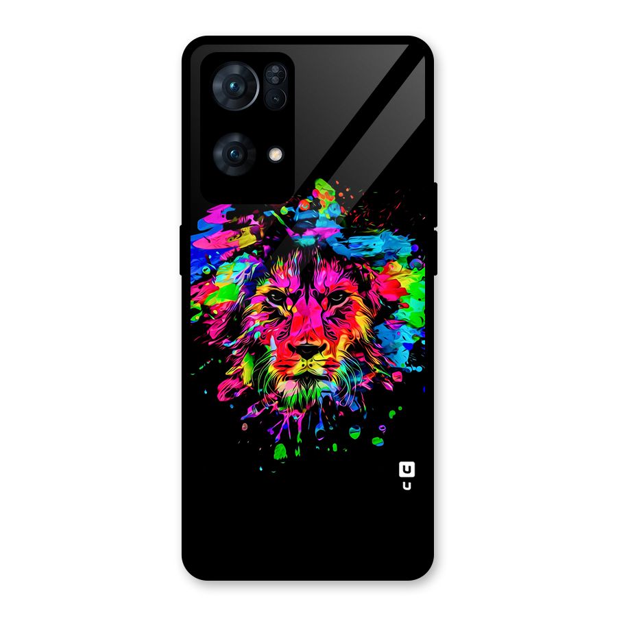Artistic Lion Art Splash Glass Back Case for Oppo Reno7 Pro 5G