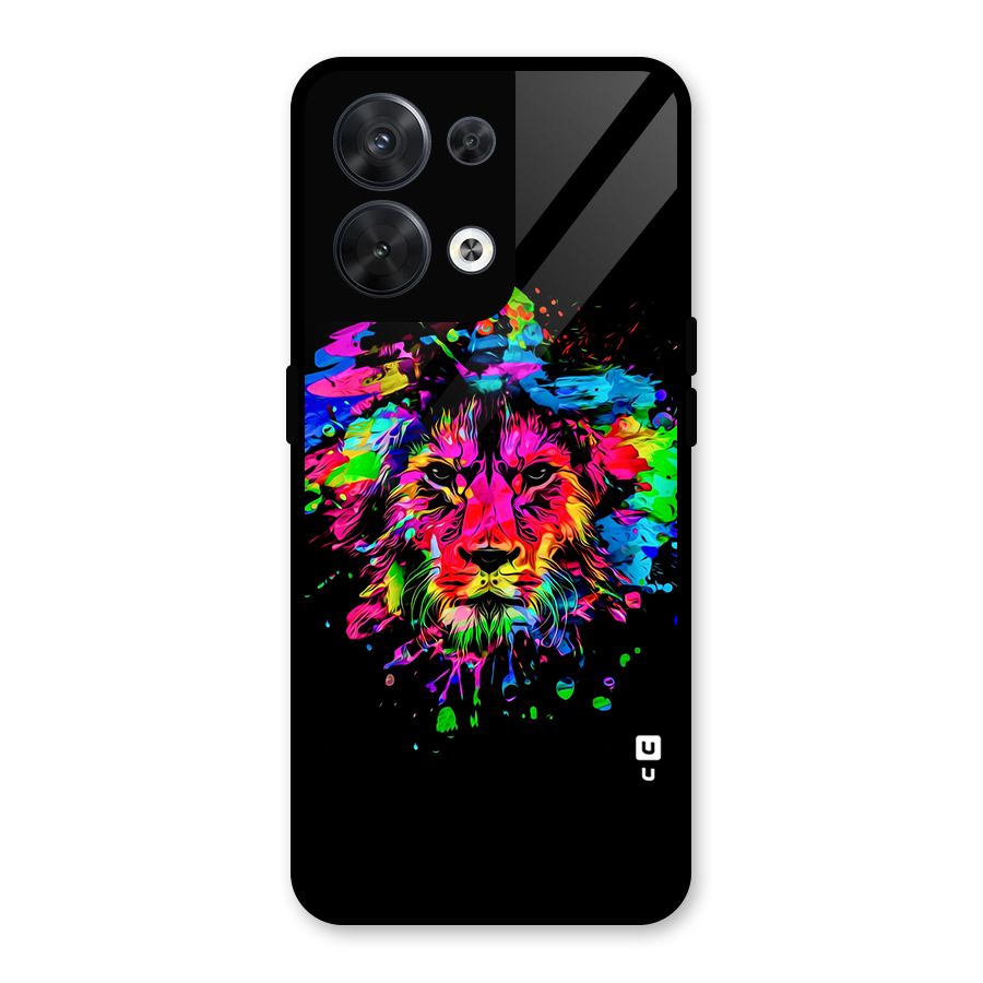 Artistic Lion Art Splash Glass Back Case for Oppo Reno8 5G
