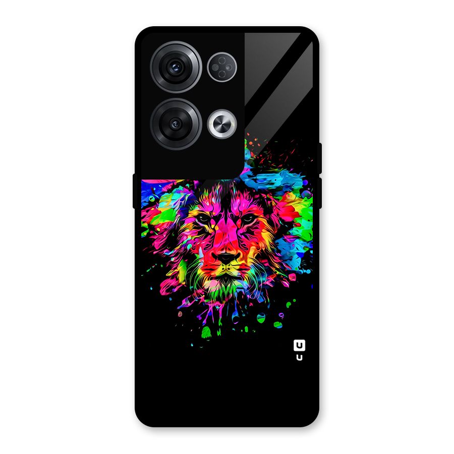 Artistic Lion Art Splash Glass Back Case for Oppo Reno8 Pro 5G
