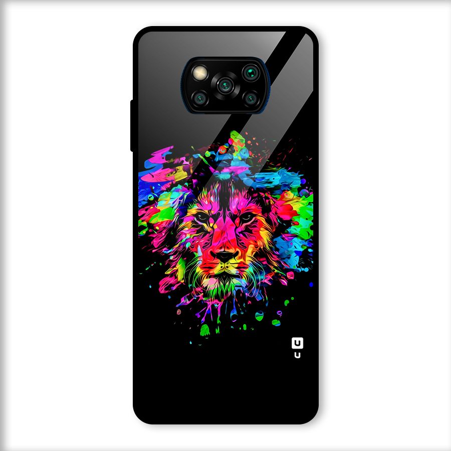 Artistic Lion Art Splash Glass Back Case for Poco X3