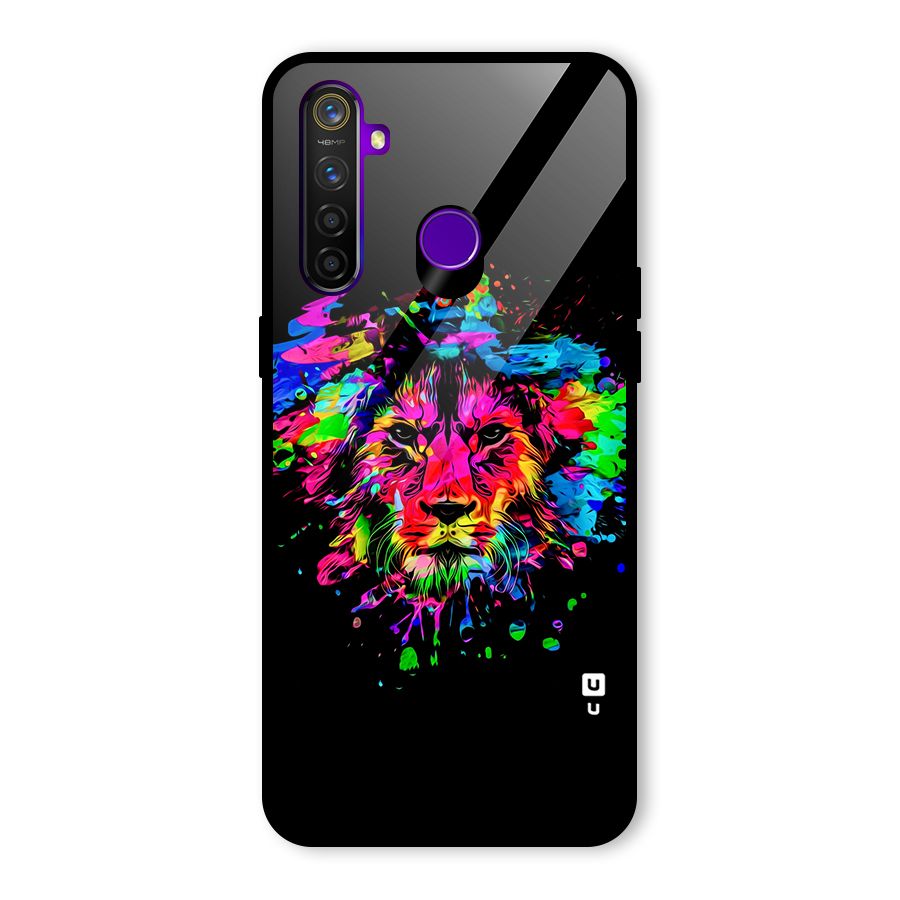 Artistic Lion Art Splash Glass Back Case for Realme 5 Pro