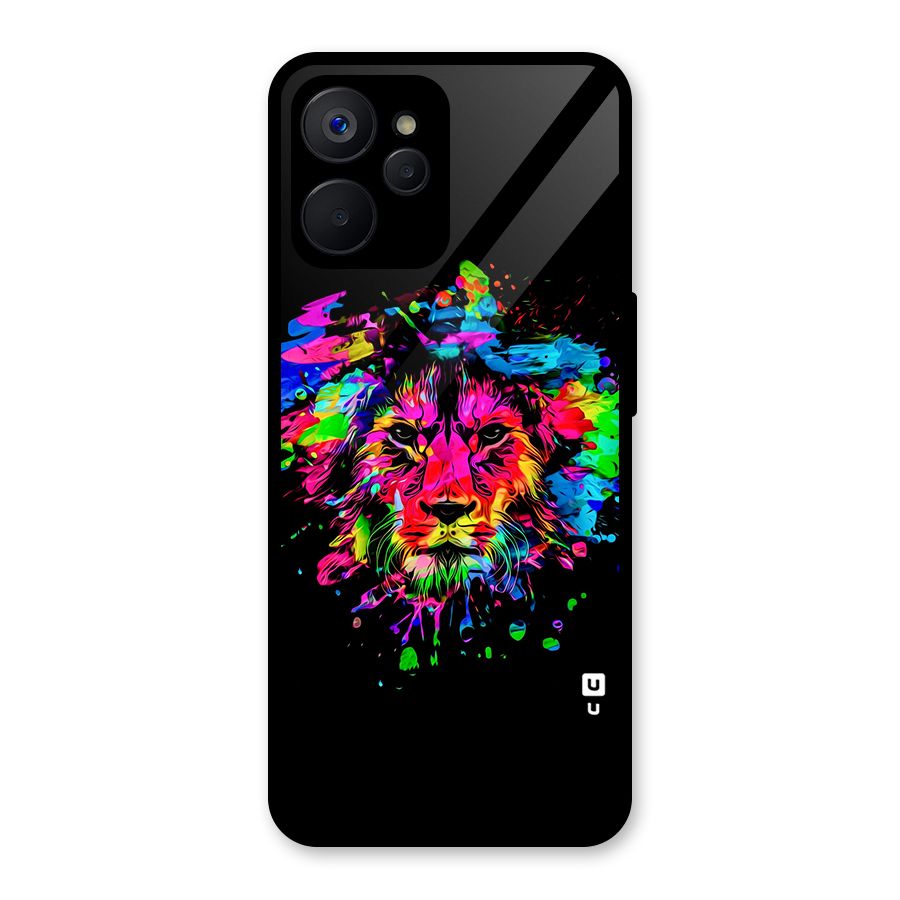 Artistic Lion Art Splash Glass Back Case for Realme 9i 5G
