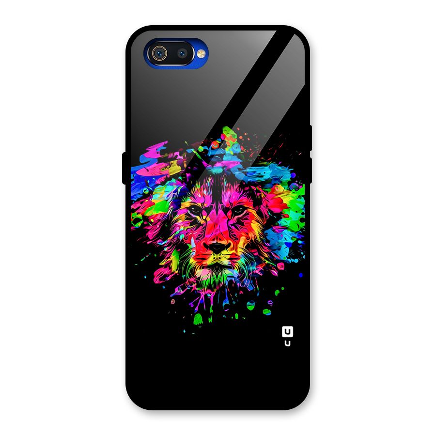 Artistic Lion Art Splash Glass Back Case for Realme C2