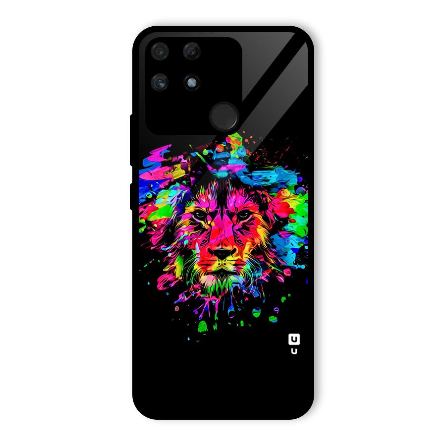 Artistic Lion Art Splash Glass Back Case for Realme Narzo 50A